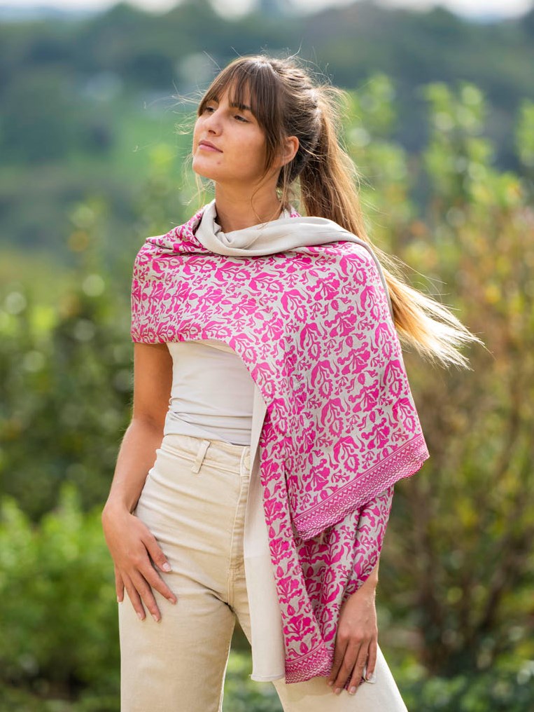 Fular de seda doble Fucsia Imperial