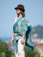 Fular de seda doble Azul mediterraneo