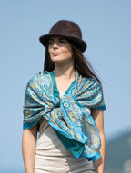 Fular de seda doble Azul mediterraneo